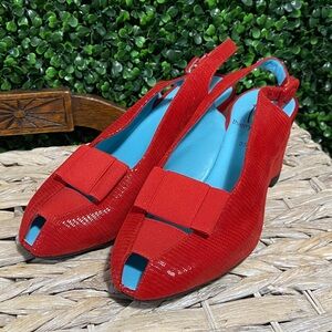 Thierry Rabotin Red Slingback Peep Toe Heels